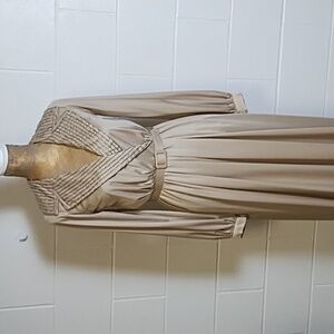 Vintage 1981 Champagne Beaded Old Money Maxi Dress Special Occasion Wedding